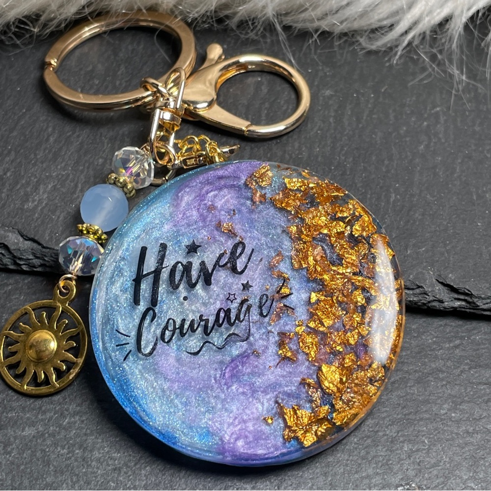 Custom Purple and Gold Keychain with Inspirational Message Crystal Charm - Picture 4 of 7